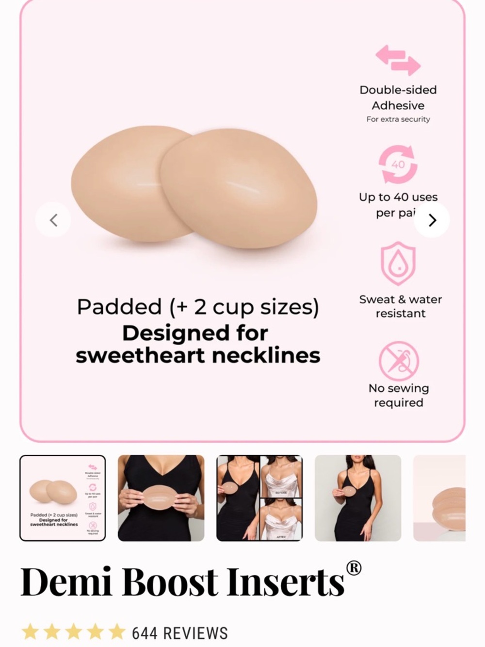 Demi Boost Inserts Padded Adhesive Bra Cups - Nude Boost